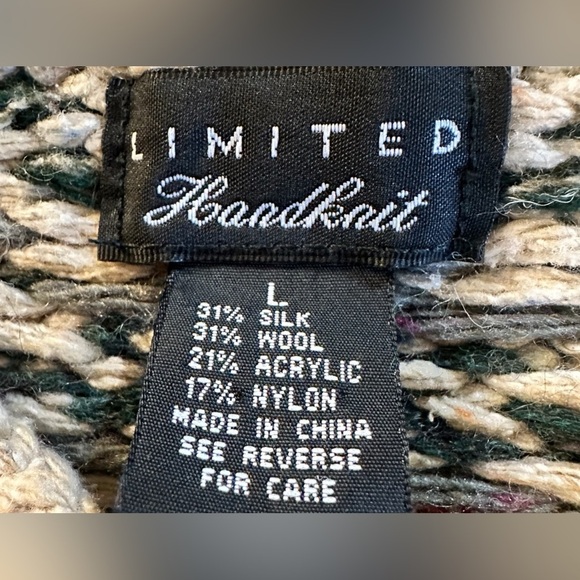 Vintage Limited Handknit Fisherman Tan/Green Fair Isle Wool Silk Sweater L - Picture 4 of 7
